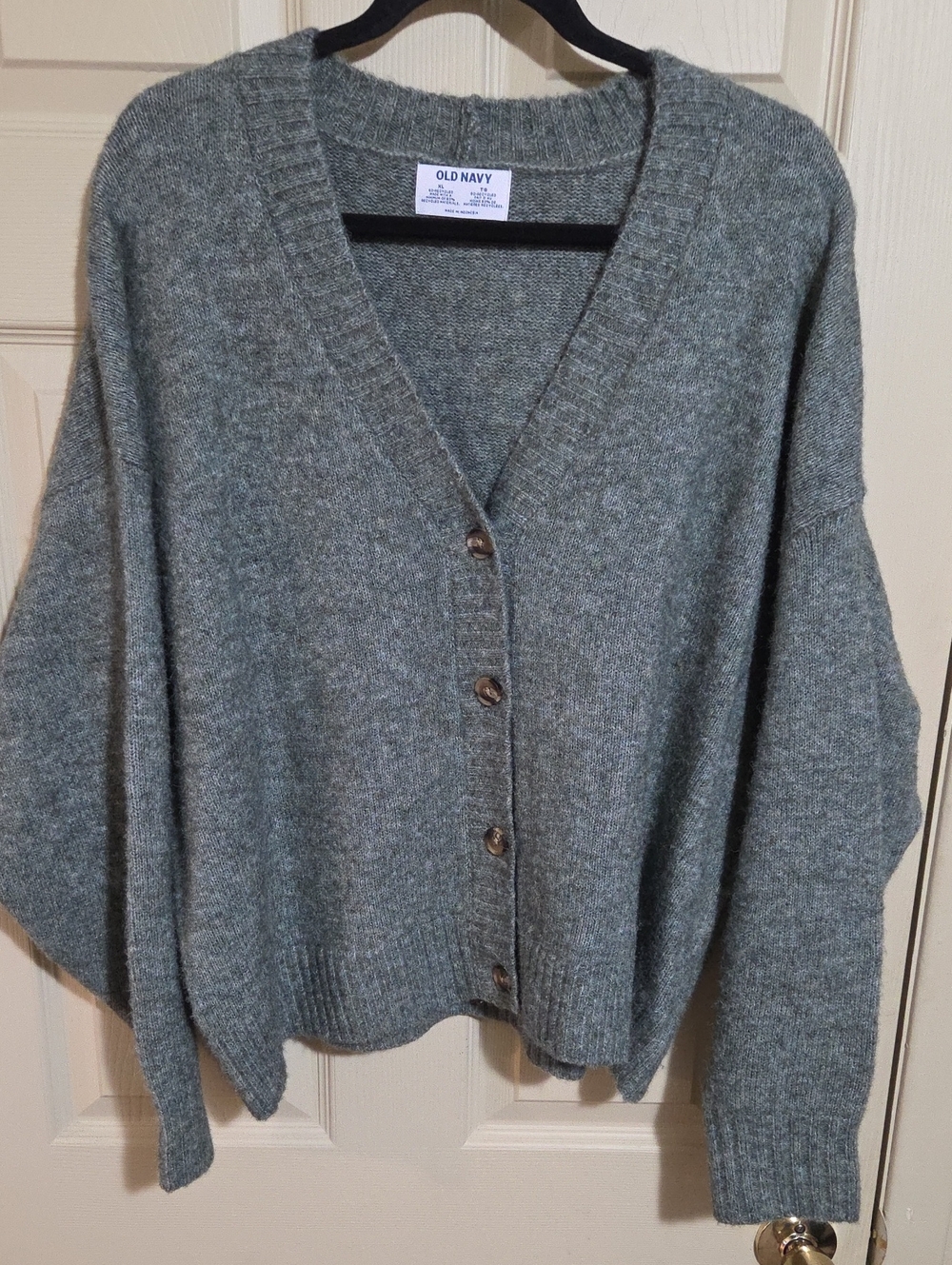 Old Navy Heathered Green-Gray V-Neck Button Cardigan